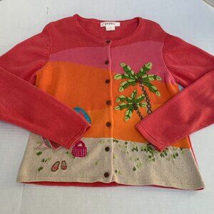 Vintage Thyme Y2K Womens Medium Orange and Pink Palm Trees Cardigan
